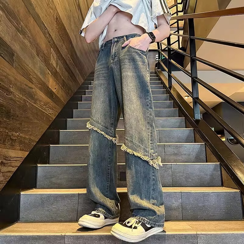 celana gombrong Panjang jeans pria korean style casual kulot jens cowok keren vintage jins original