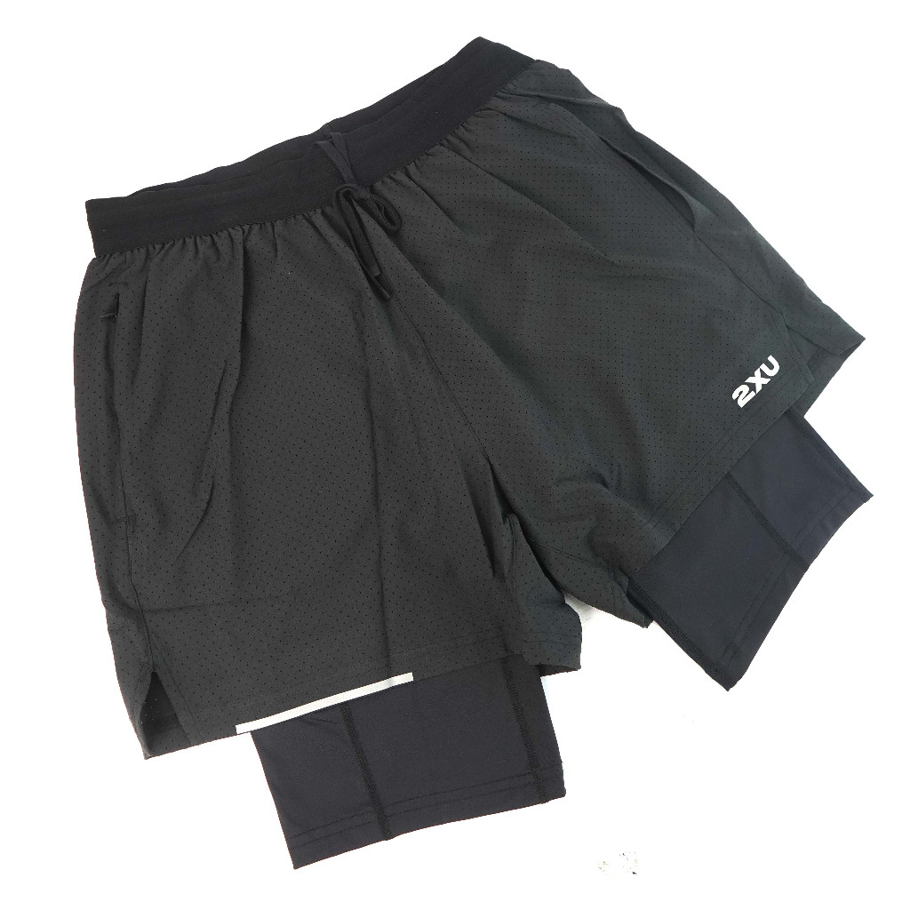 2XU Aero 2 In 1 5" Black/Silver Reflective Celana Olahraga Lari Running - Pria
