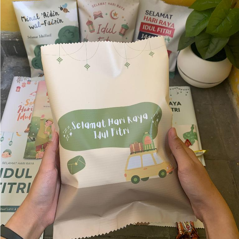 

[CUSTOM DESAIN SENDIRI] Pouch Snack Hampers Idul Fitri Lebaran Kemasan Giant Snack Pouch Evermine