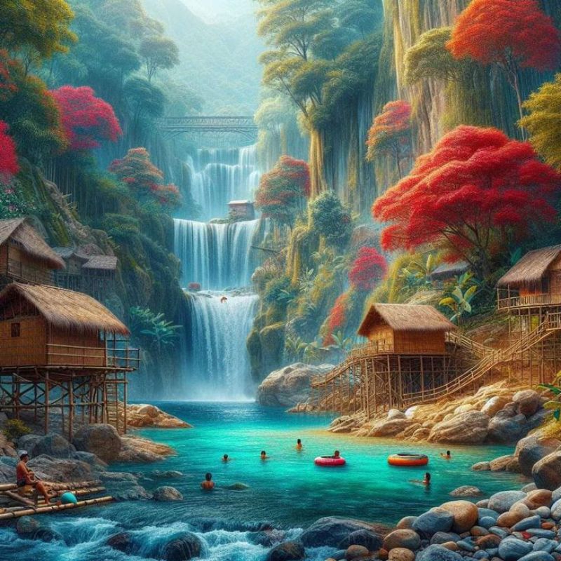 poster cetak extra jumbo, pemandangan air terjun, hiasan dinding, pemandangan air terjun,bisa cod