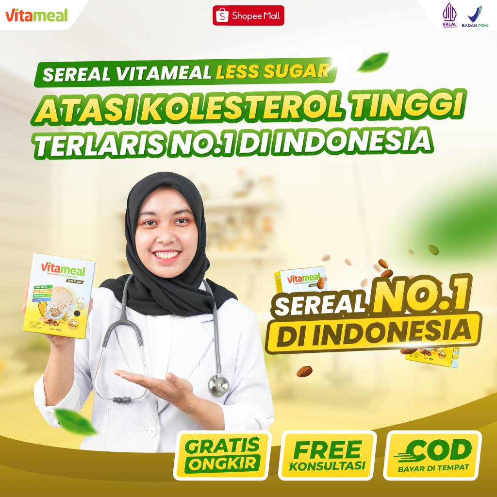 

Vitameal Less Sugar - Membantu Menstabilkan Kolesterol dan Tekanan Darah Hipertensi dll Lebih Rendah Gula Aman Di Konsumsi Resmi BPOM Tanpa Efek Samping