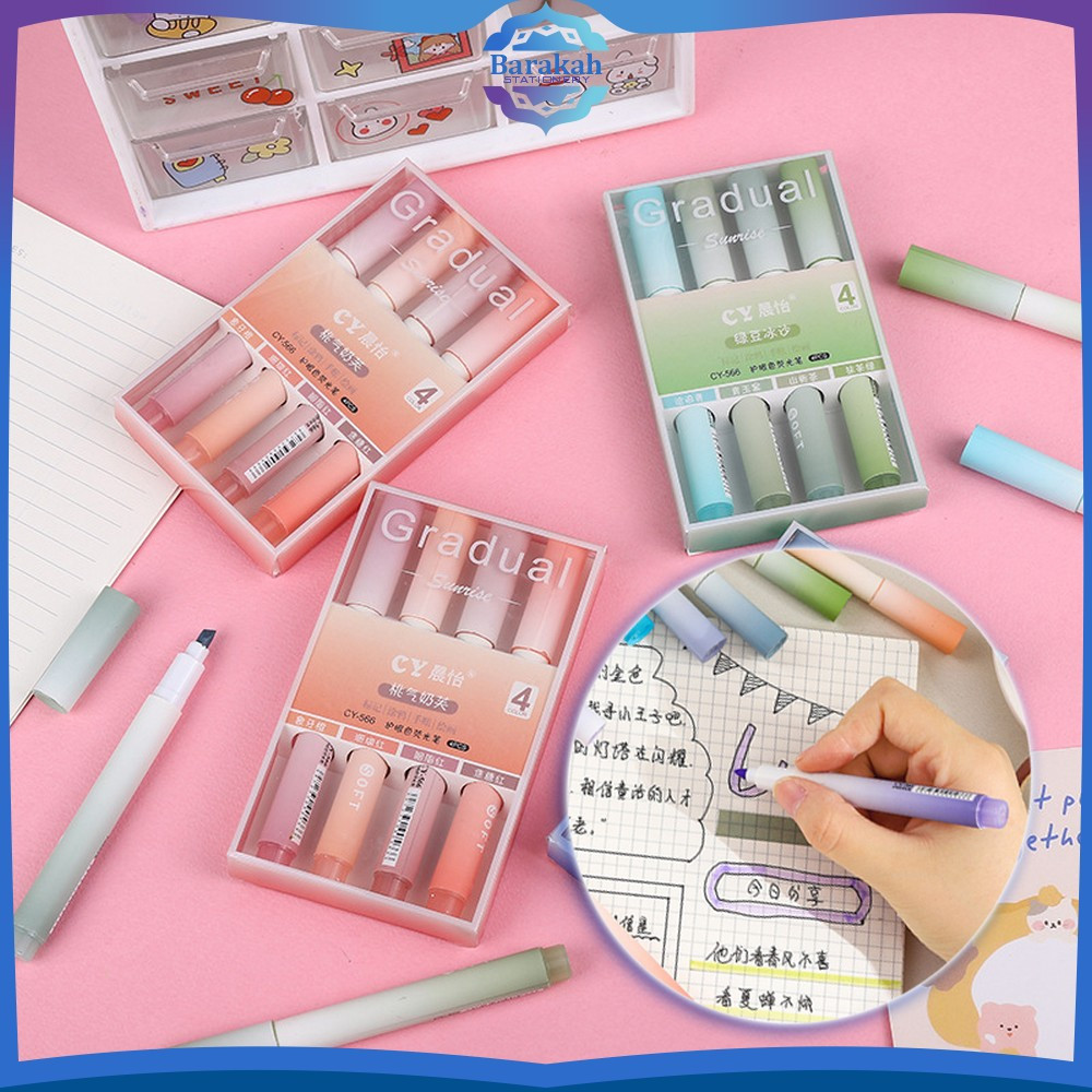 

Spidol Pen Marker Warna Gradasi Painting Multifungsi / Highlighter Pastel Penanda Teks Set 4IN1 Alat Tulis Sekolah / Textliner Stasionary Barakah Stationery A55