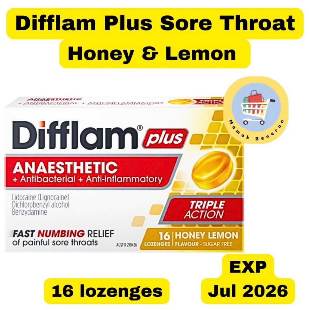 

Difflam Plus Lozenges Wild berry isi 32 pcs / honey lemon isi 16 pcs sore throat permen untuk radang tenggorokan
