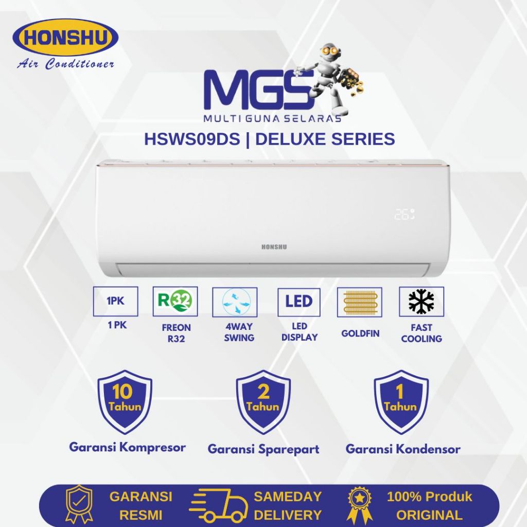 AC Honshu 1PK Wall Split Deluxe Series HSWS09DS - 4 Way Auto swing