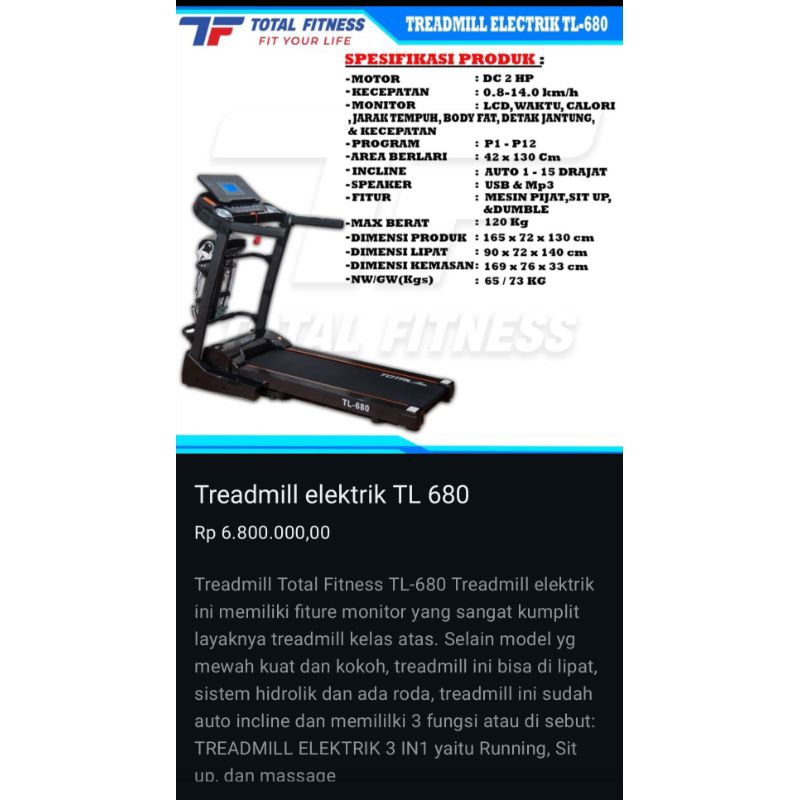 Treadmill elektrik TL680
