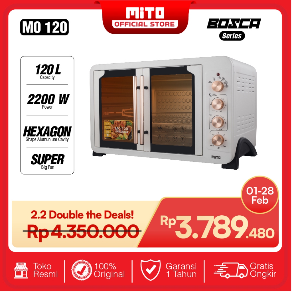 MITO Oven Listrik Bosca Series MO120 double door 120L | Pemanggang makanan kapasitas besar -  White