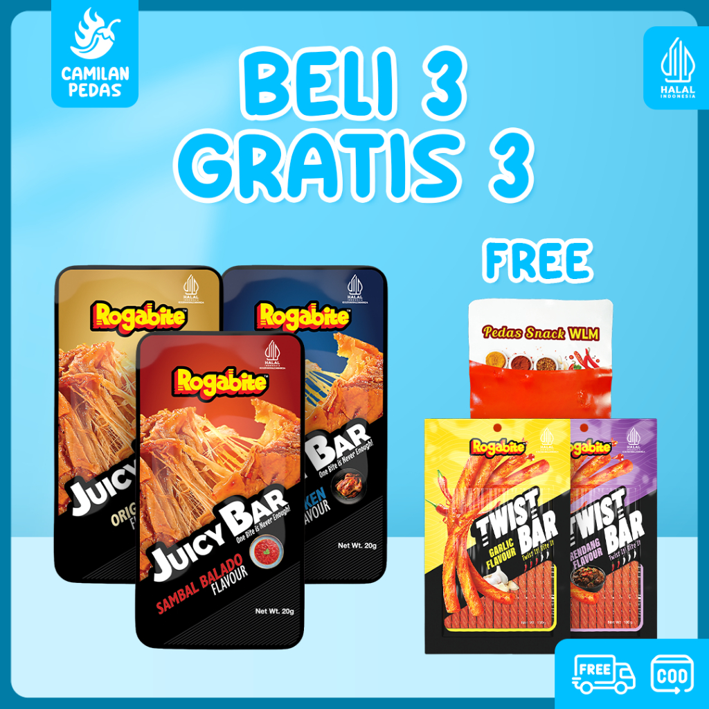 

Camilan Pedas - [Halal] [Beli 3 Gratis 3] Juicy Bar FREE WLM Tendon Spicy & Twist Bar Jajanan Viral