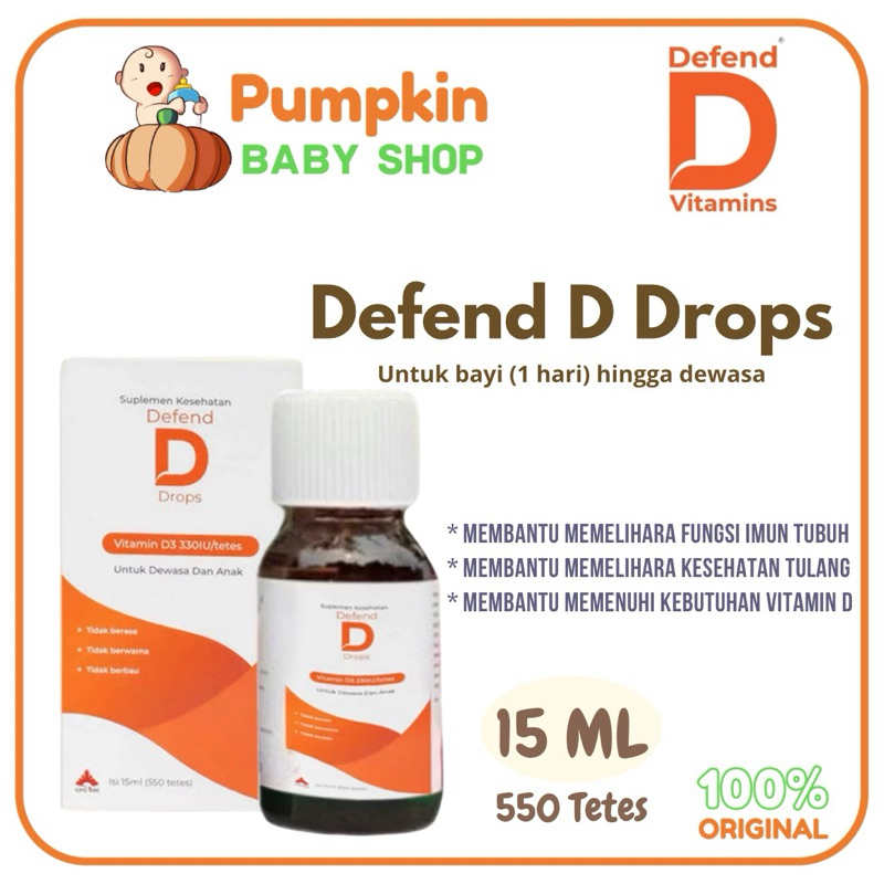 Defend D Drops vitamin D3 tetes bayi anak dewasa 330IU - Vitamin d3 anak