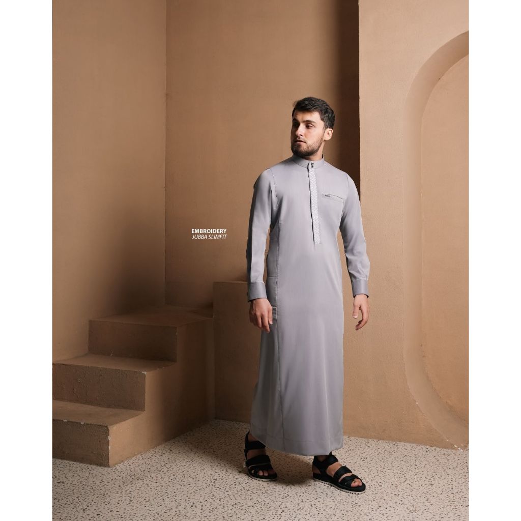 SAMASE Embroidery Slim S053 Jubah Pria Dewasa Lengan Panjang