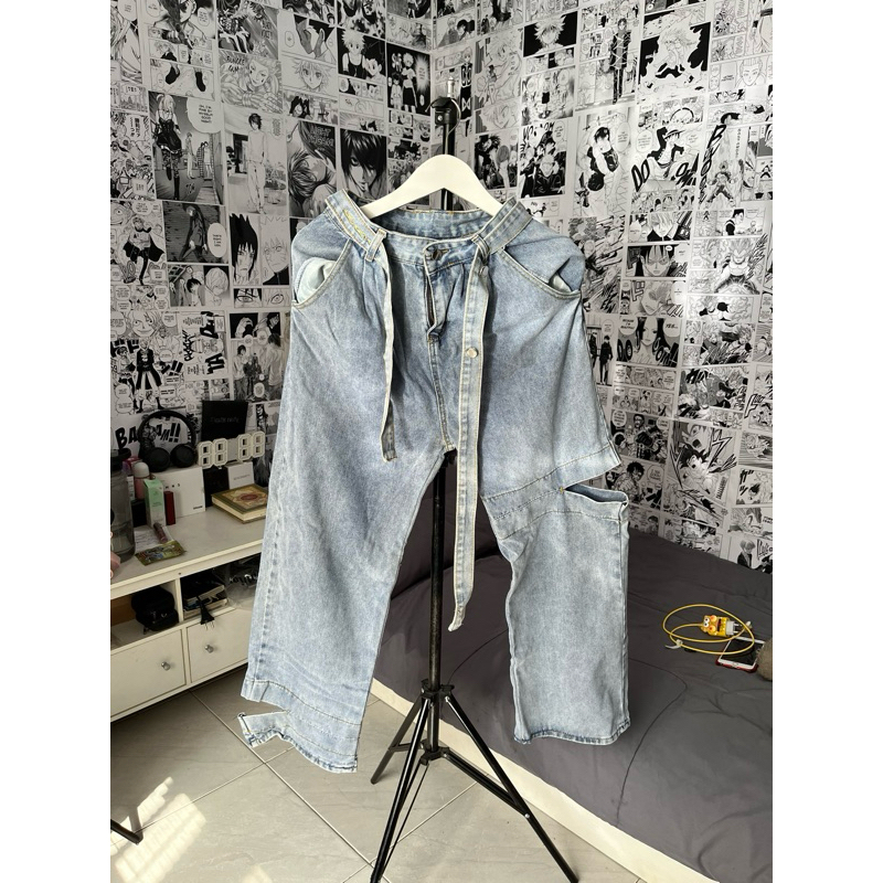 (preloved) celana baggy jeans baggy pants light blue second streetwear streetstyle