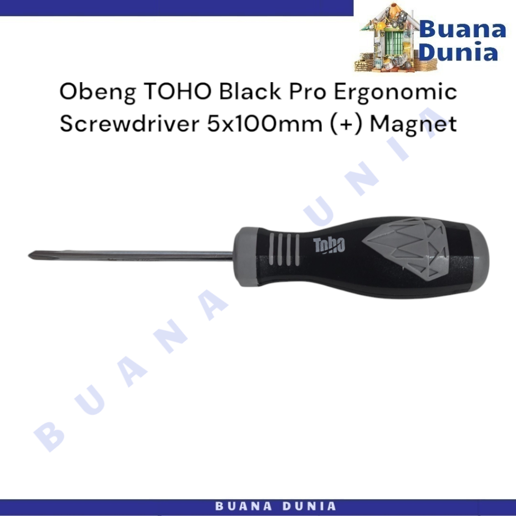 Obeng TOHO Black Pro Ergonomic 5x100mm (+) | Obeng Magnet | Screwdriver Perkakas | (1PC)