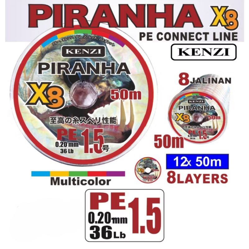 Senar pe / benang pe kenzi piranha X8 50 meter