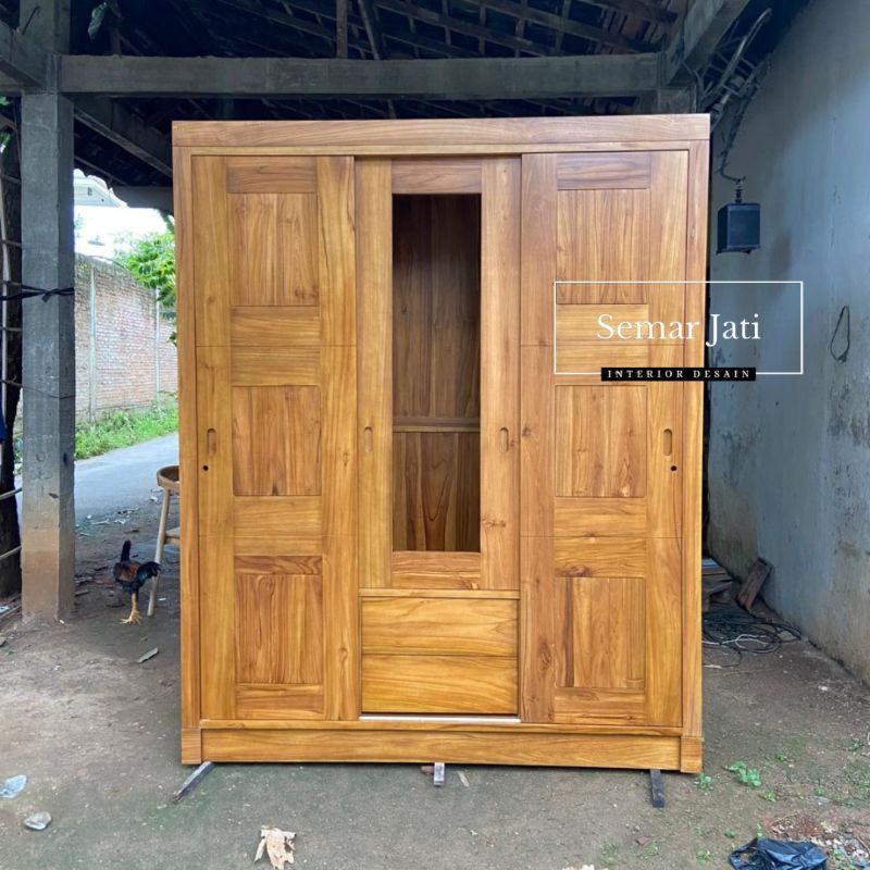 LEMARI MINIMALIS SLEDING 2 PINTU KAYU 1 PINTU KACA 1