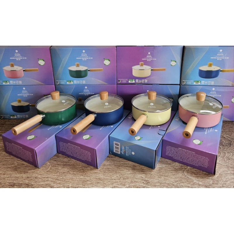 Pero Amaris Sauce Pan 18cm + Lid Wooden Handle Biogranite