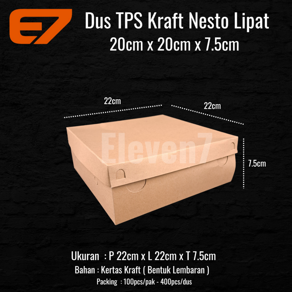 

Dus TPS Kraft Nesto Lipat 20x20x7.5cm , Kardus , Kotak Makan , Kemasan Kertas (100set)