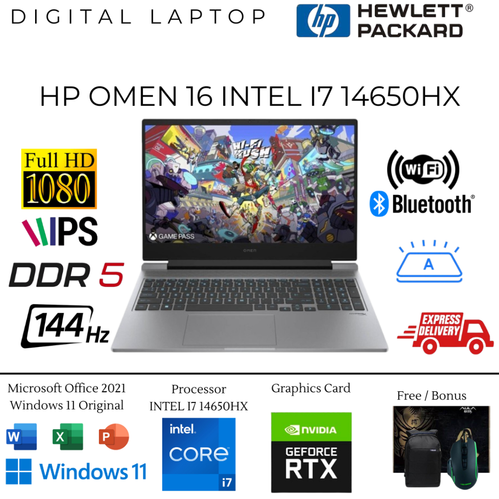 Laptop HP OMEN 16 Gaming Intel Core i7 14650HX RAM 64GB DDR5 2TB SSD RTX4060-8GB FHD IPS 144Hz Win11