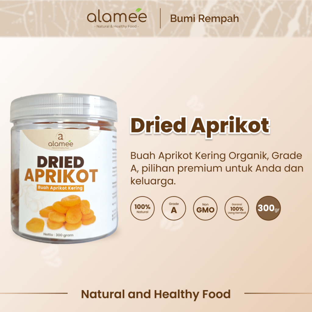 

ALAMEE Dried Apricot Buah Aprikot Kering Dried Fruit Apricots Tanpa Biji Cemilan Buah Sehat 300gr