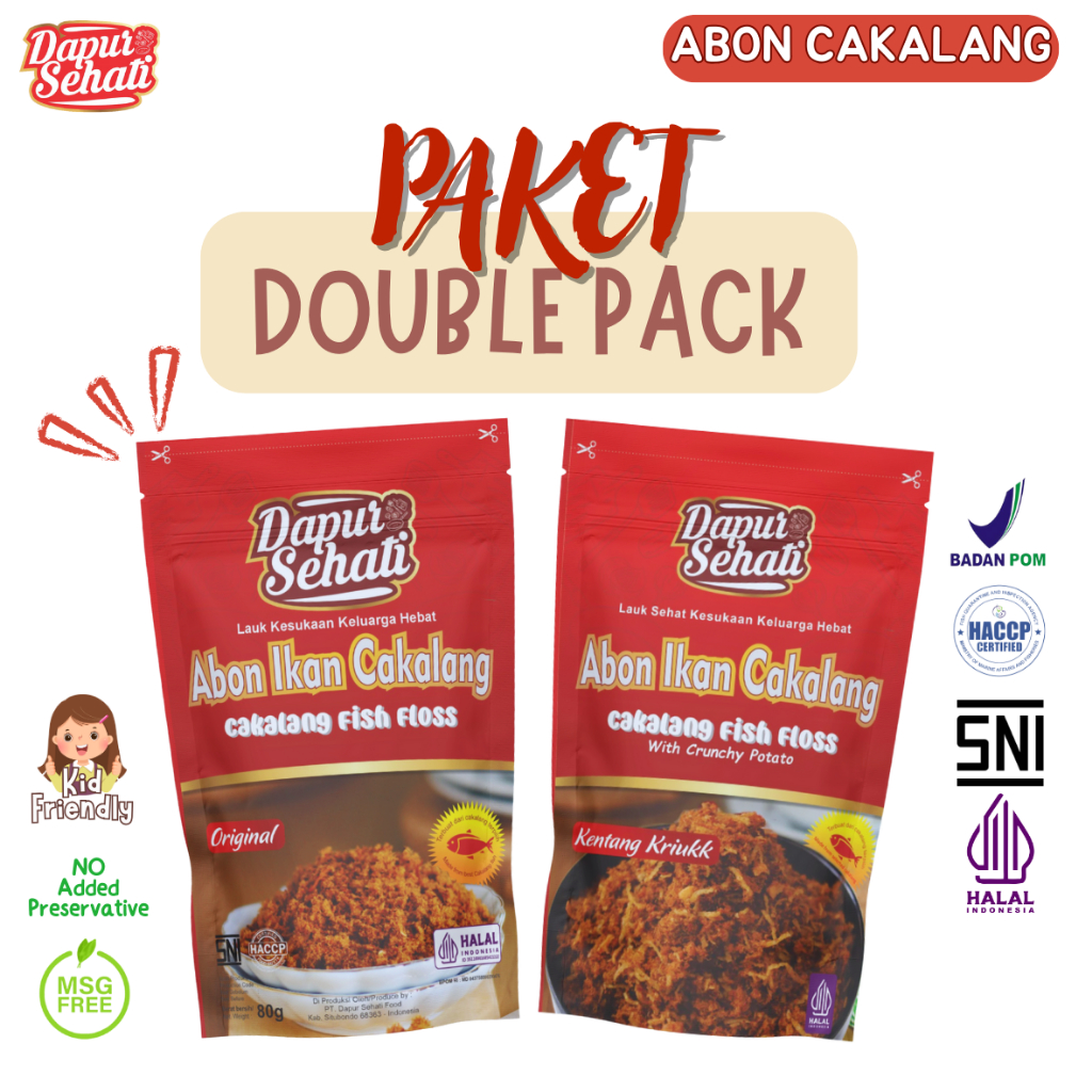 

Double Pack - Abon Ikan Cakalang DAPUR SEHATI Non MSG Original / Pedas / Kentang Kriuk