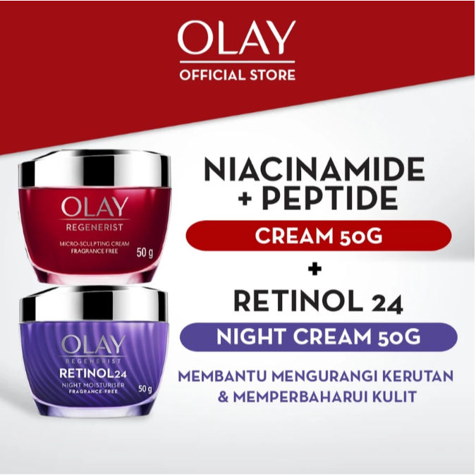 Paket Olay Regenerist Micro Sculpting Day Cream + Retinol 24 Night Cream Niacinamide Skincare Antiag