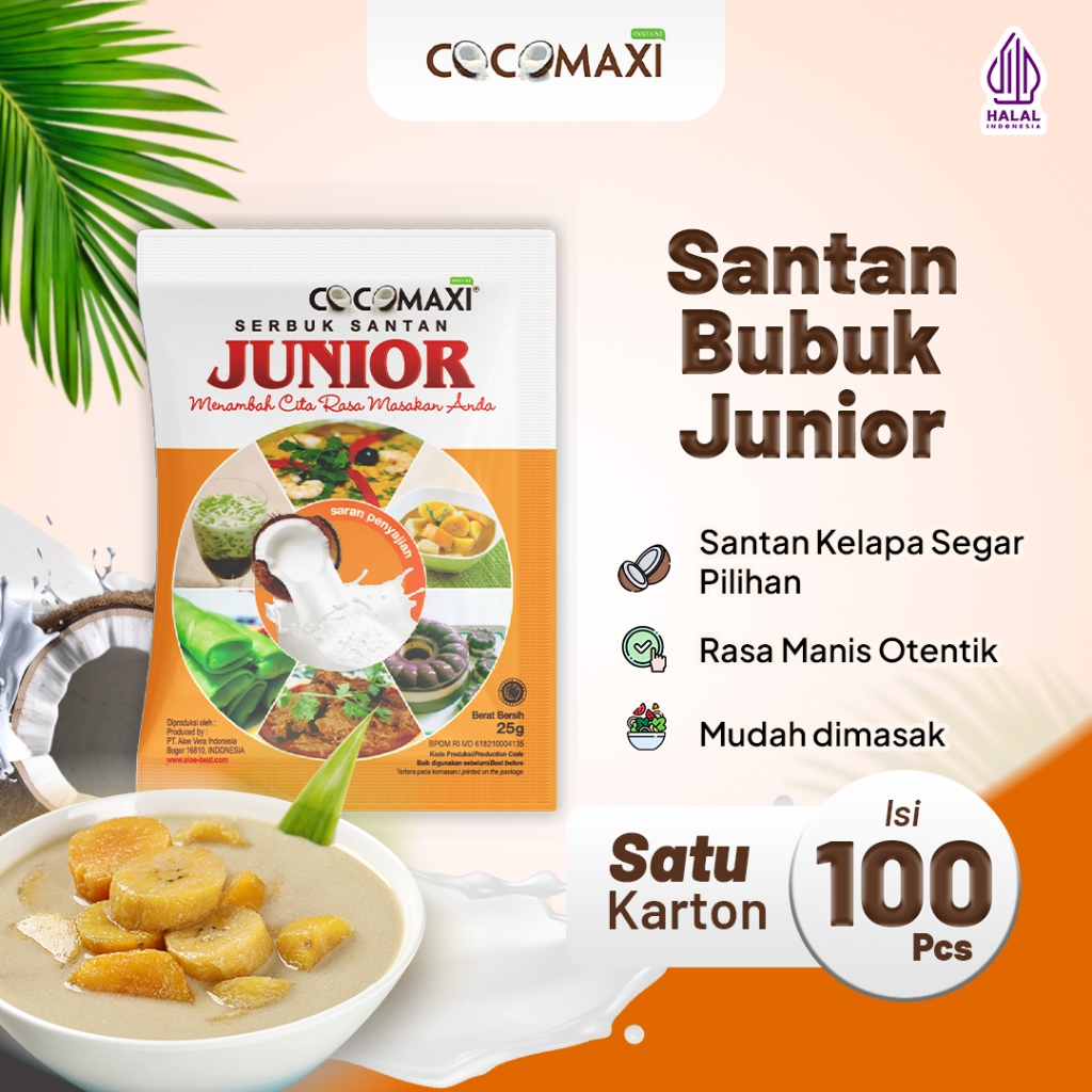 

COCOMAXI Santan Bubuk Kelapa Bubuk Junior Manis Gurih Alami 25 gr - Isi 100 Sachet