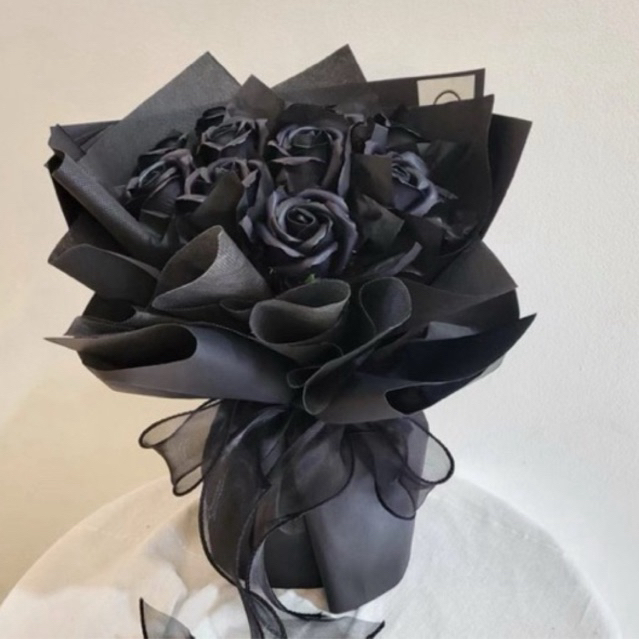 DHIPTA.BLOOMS [Asli] Artificial XL Big Flowers Bouquet Bunga Mawar Hitam 12 Tangkai Premium / Bunga 