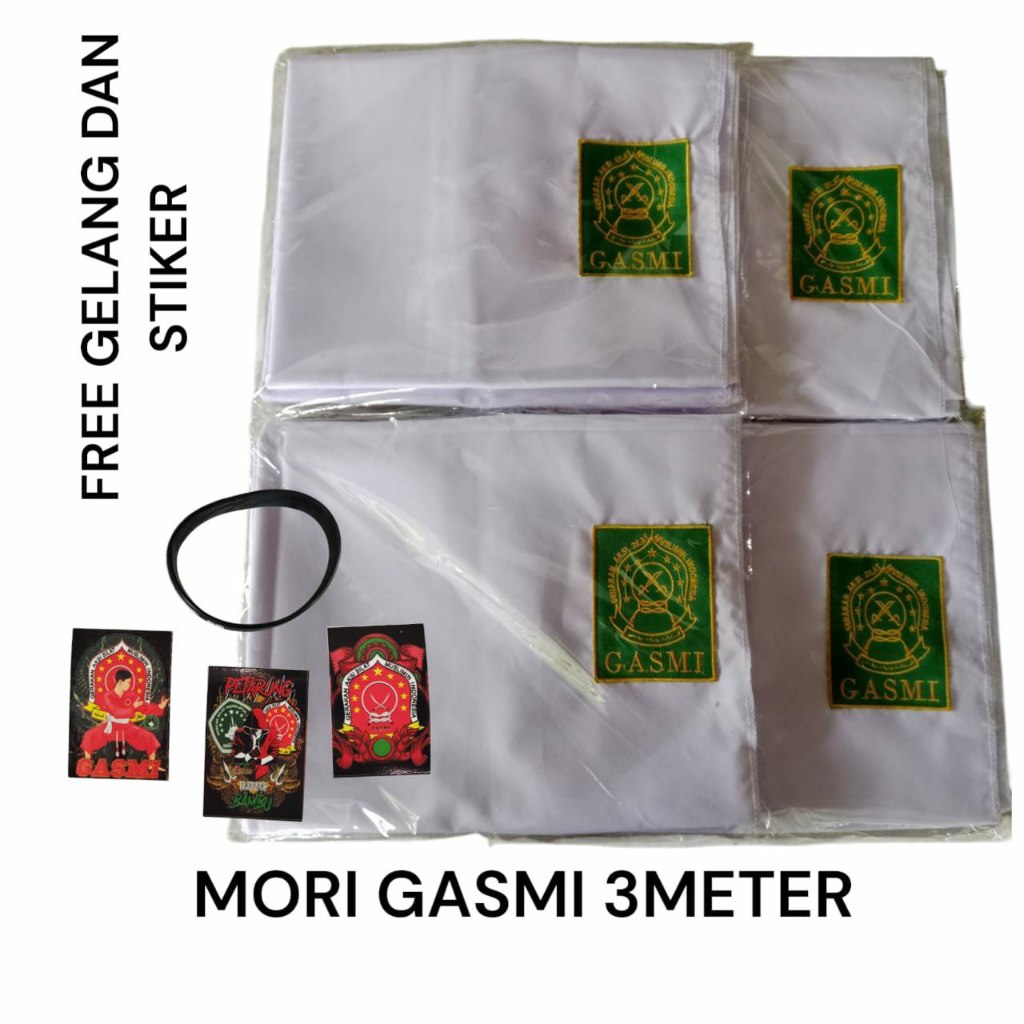 SABUK GASMI PUTIH / SABUK SILAT GASMI / SELENDANG GASMI / MORI GASMI 3 METER FREE GELANG DAN STIKER