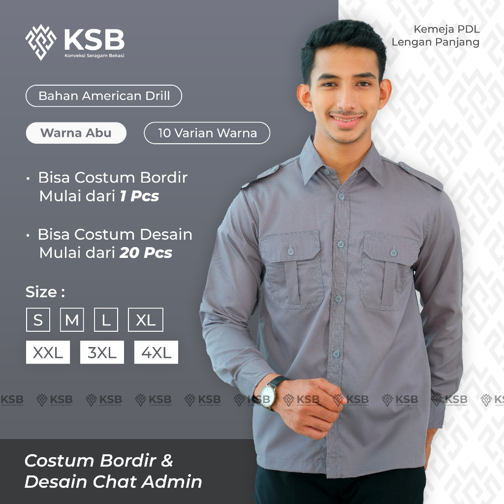 Baju Kemeja PDL PDH Pakaian Kerja Dinas Lapangan Outdoor Pria Wanita Lengan Panjang Bisa Custom Bord