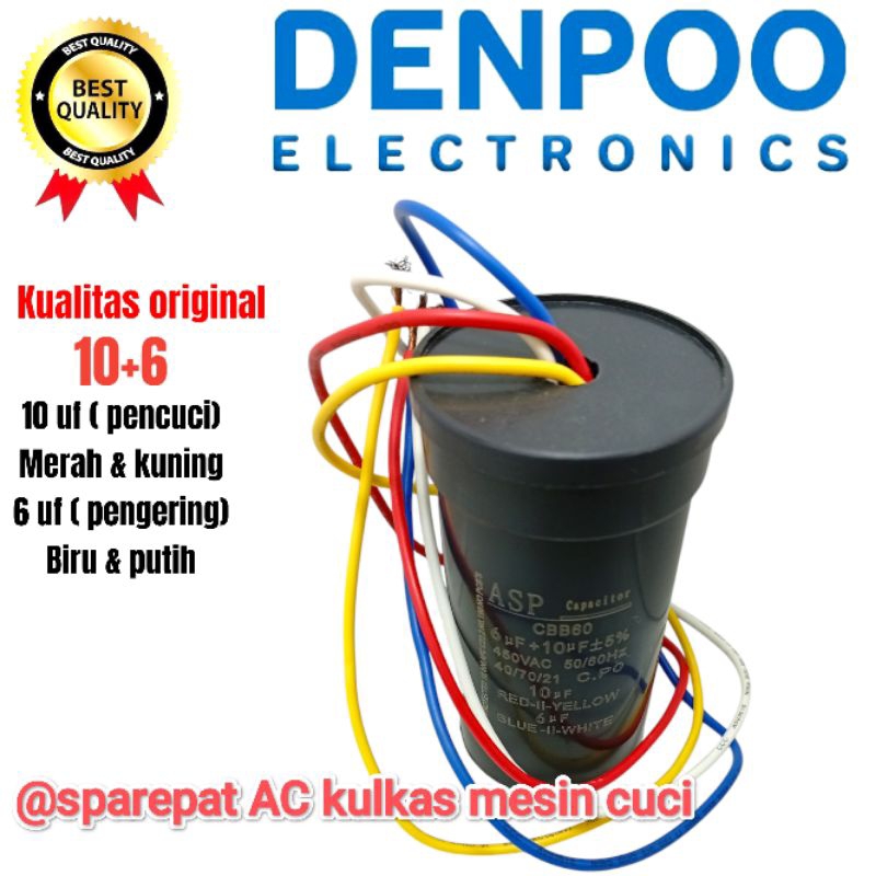 kapasitor mesin cuci DENPOO 2 tabung original CBB60