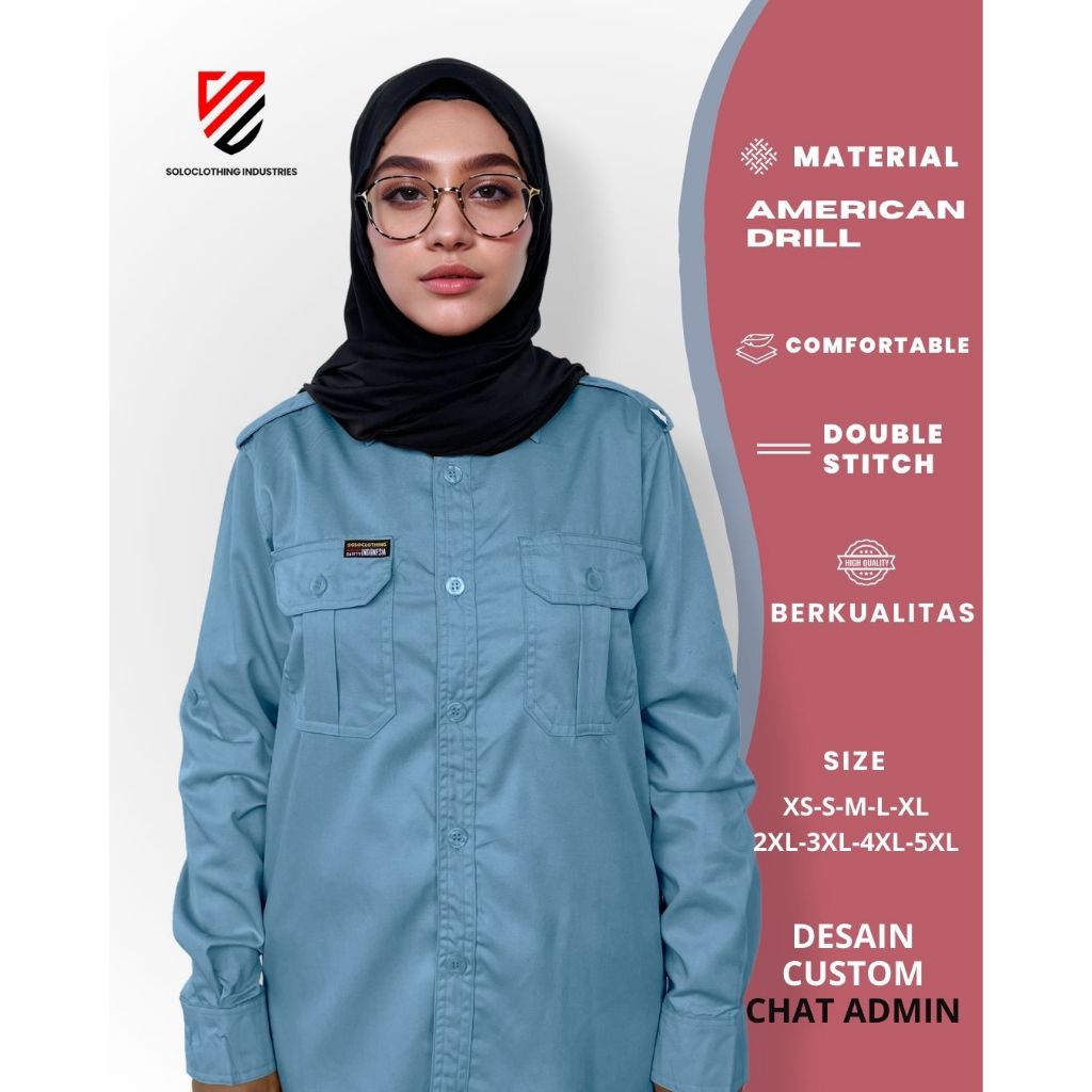 Baju Polos Panjang Pria/ Wanita Warna Biru Langit/ Muda untuk Seragam Instansi, Kemeja Komunitas dan