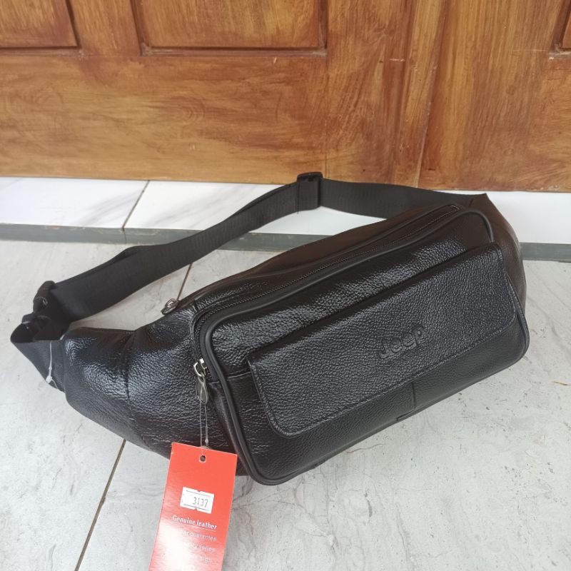 TAS WAISTBAG KULIT JEEP 2137/TAS SLEMPANG BAHU KULIT ASLI/TAS PRIA 100% KULIT ASLI