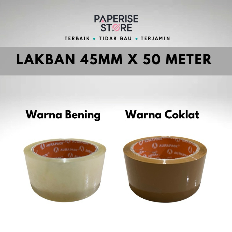 

Lakban Solatip Besar 45 mm x 50 m Warna Bening Transparan dan Coklat Aurapack OPP