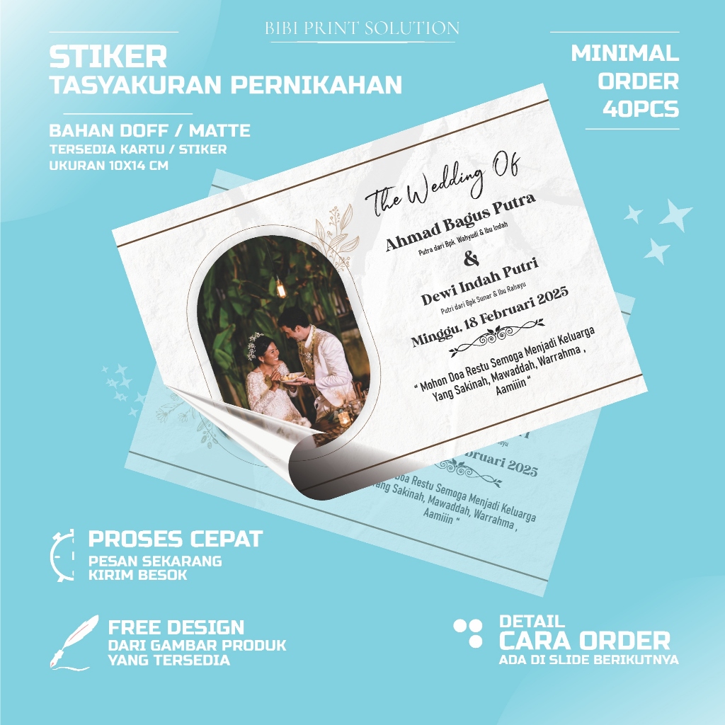 

Sticker / Kartu Pernikahan Wedding Unduh Mantu Bahan Doff / Matte