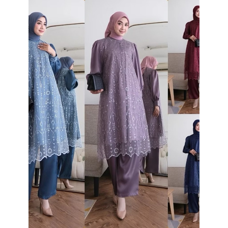LAURAA ONE SET BRUKAT Setelan Celana Brukat Tille/ Setcel Brukat Denim/ Setcel Brukat Remaja/ Setcel