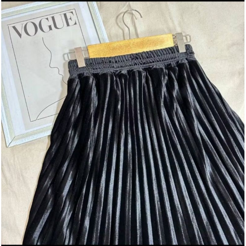 Rok plisket bludru mewah/hight waist pleated midi 7/8 skirt/rok plisket velvet Rok beludru