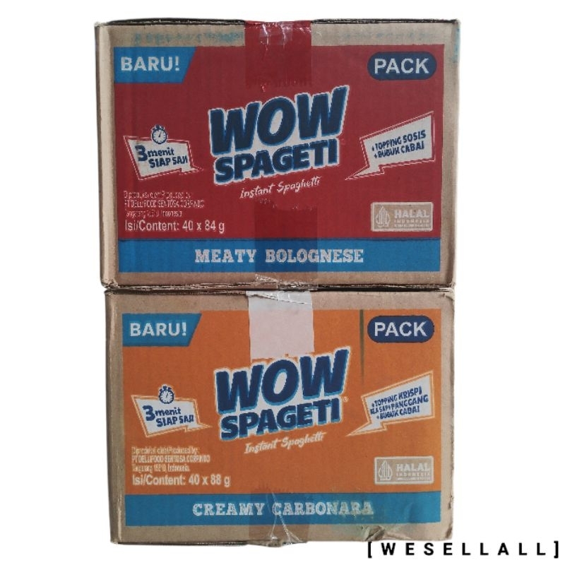

Wow Spageti Instant Spaghetti Isi 40 Bungkus @ 75-88 gr | PER KARTON | 0120KAR