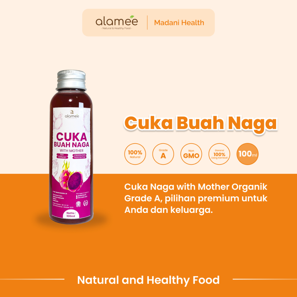 

ALAMEE Cuka Buah Naga Organik Dragon Fruit Cider Vinegar With Mother Fermentasi Probiotik 100ml