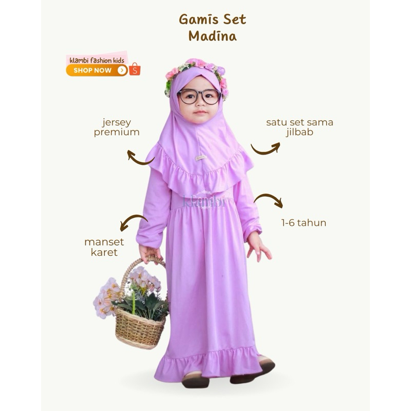 Gamis Set Madina / Gamis Jilbab Anak Perempuan Usia 1 2 3 4 5 Tahun