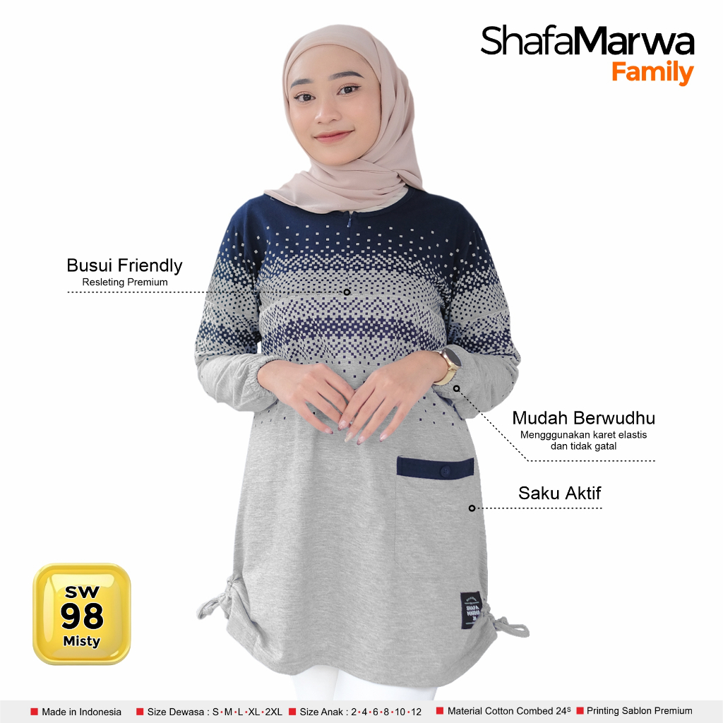 SHAFA MARWAH Kaos Sarimbit Keluarga Original - Baju Couple Atasan Tunik Family Set SM98 Misty