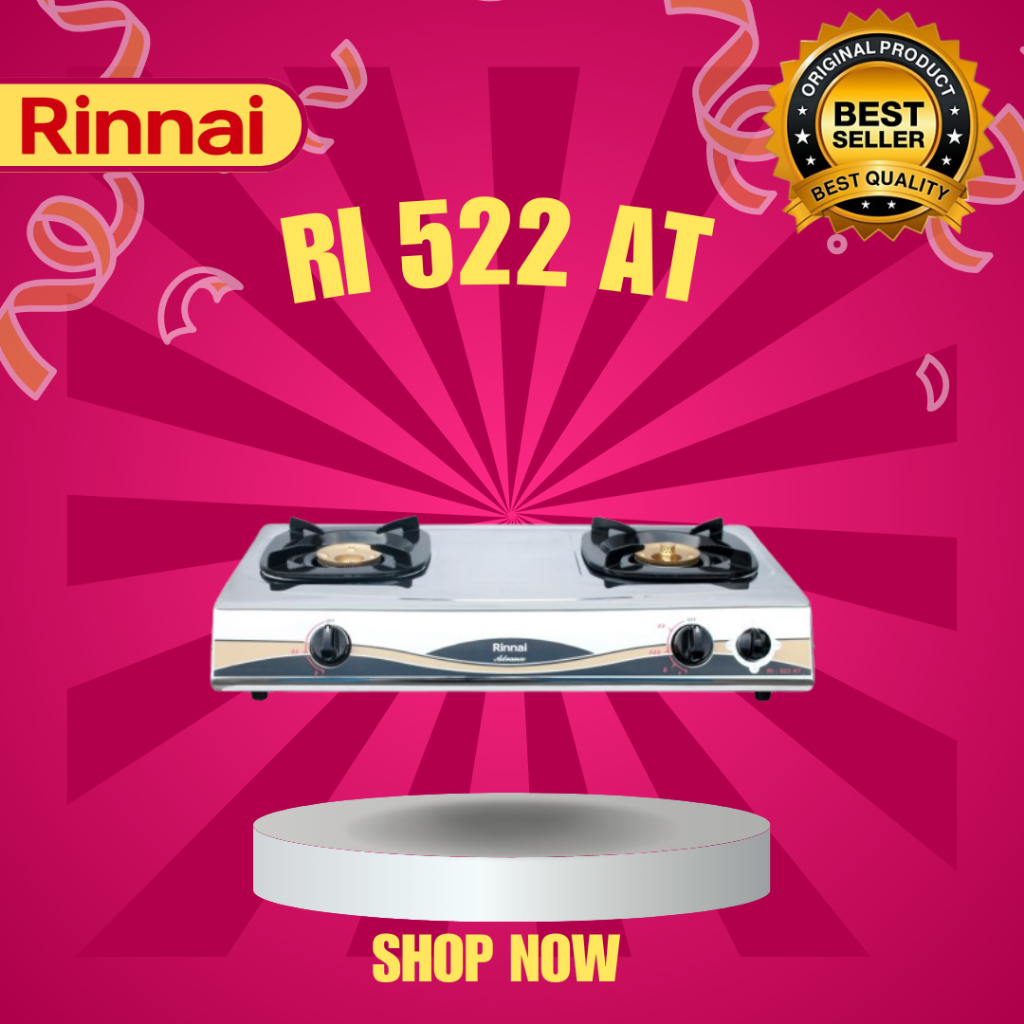 RINNAI RI522AT KOMPOR GAS 2 TUNGKU/RI-522-AT/RI-522AT/RI 522AT/RI 522 AT/RI-522 AT//RINNAI KOMPOR GA