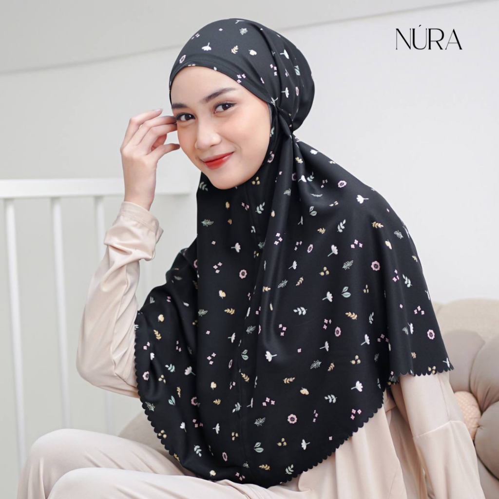 NURA - bergo motif - jilbab bergo motif - bergo motif stretch premium - briana bergo motif lasecut
