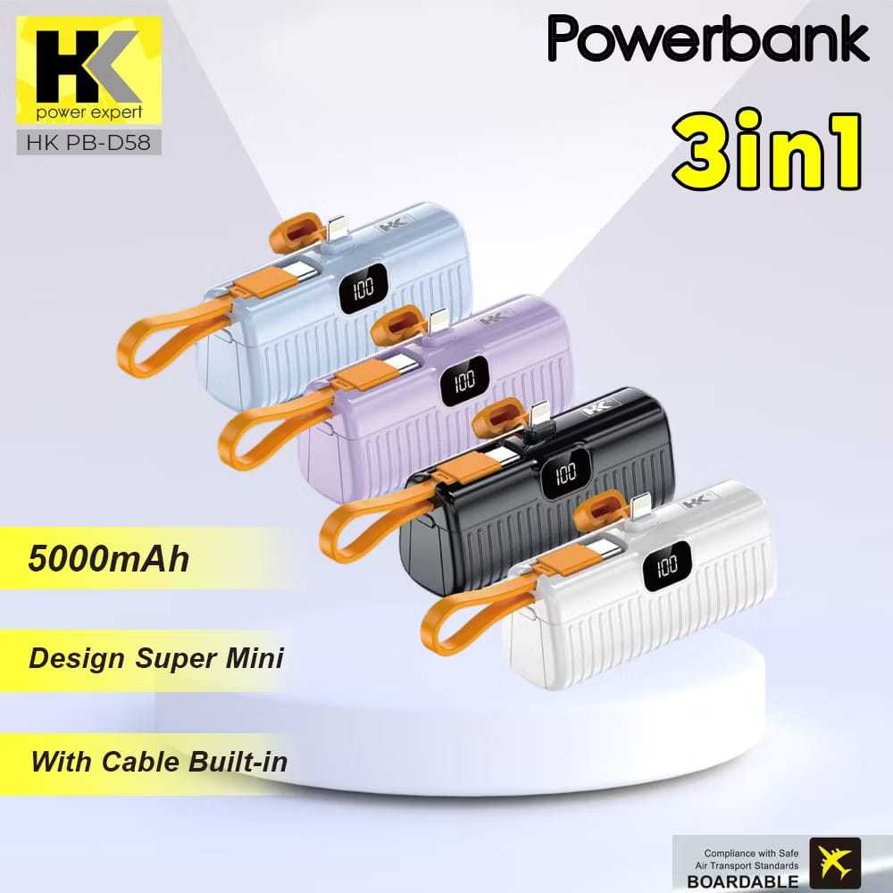 POWERBANK MINI HK 5000MAH FAST CHARGING D58 3 IN 1 PORTABLE