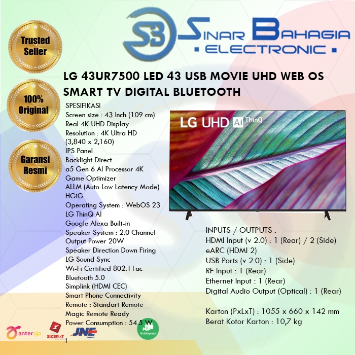 LG 43UR7500 LED 43 USB MOVIE UHD WEB OS SMART TV DIGITAL BLUETOOTH (NEW) (KHUSUS BANDUNG)