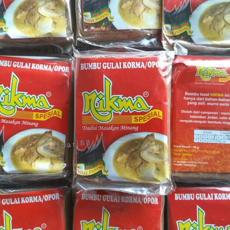 Bumbu GULAI KORMA/ OPOR Nikma Spesial Tradisi Masakan Padang Minang 50gr