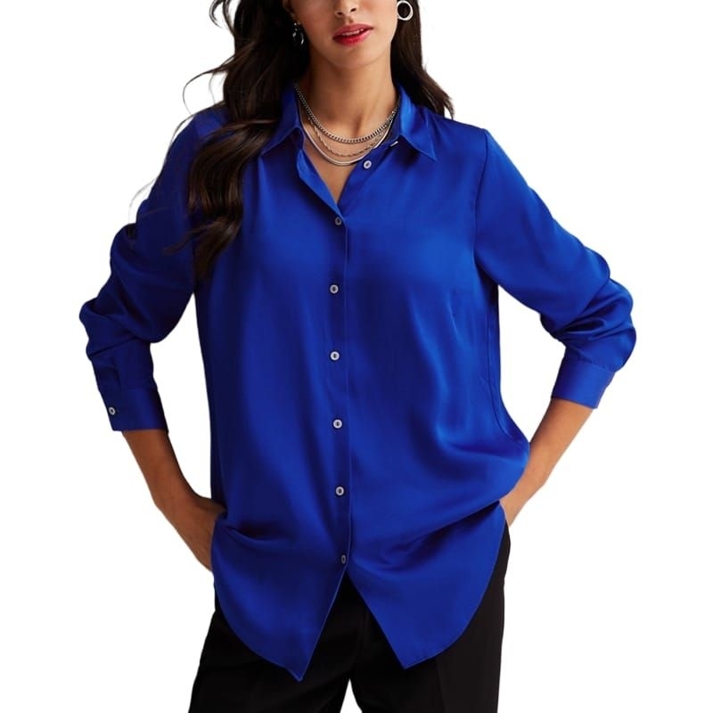 H*m women long sleeve blue solid shirt/kemeja wanita branded full tag/kemeja wanita terbaru