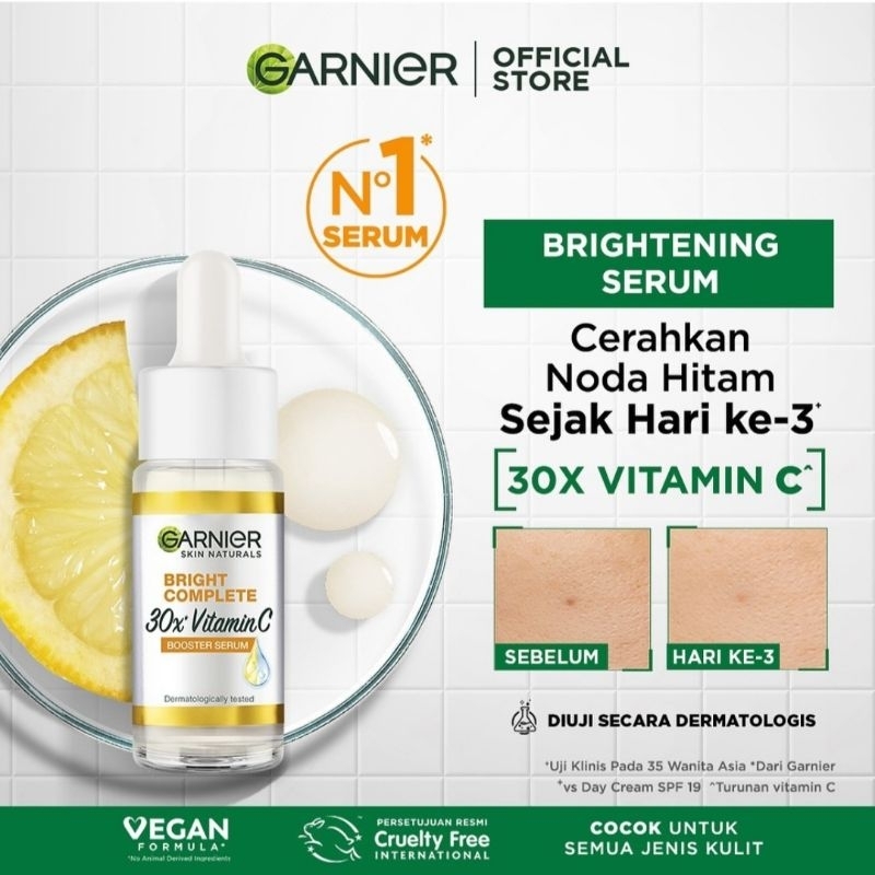 Garnier Bright Complete Vitamin C 30x Booster Serum Skin Care - 15 ml (Cepat Cerahkan Noda Hitam & S