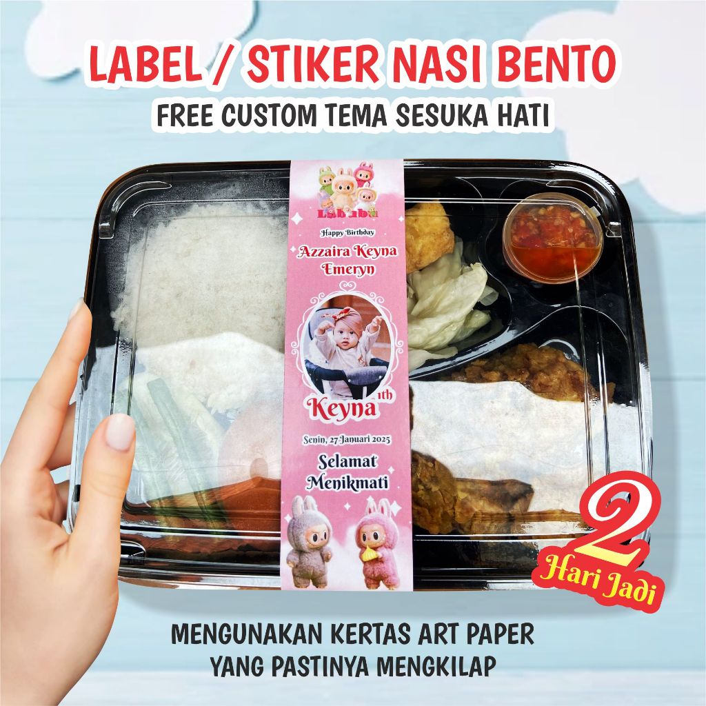 

STIKER LABEL NASI BENTO / LABEL AQIQAH / LABEL ULANGTAHUN TERMURAH MINIMAL ORDER 30 PCS FREE DESAIN