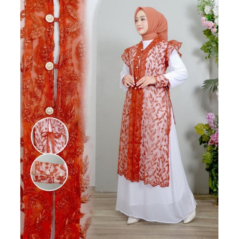 gamis outer tari / gamis lebaran / gamis putih / gamis modern / gamis murah