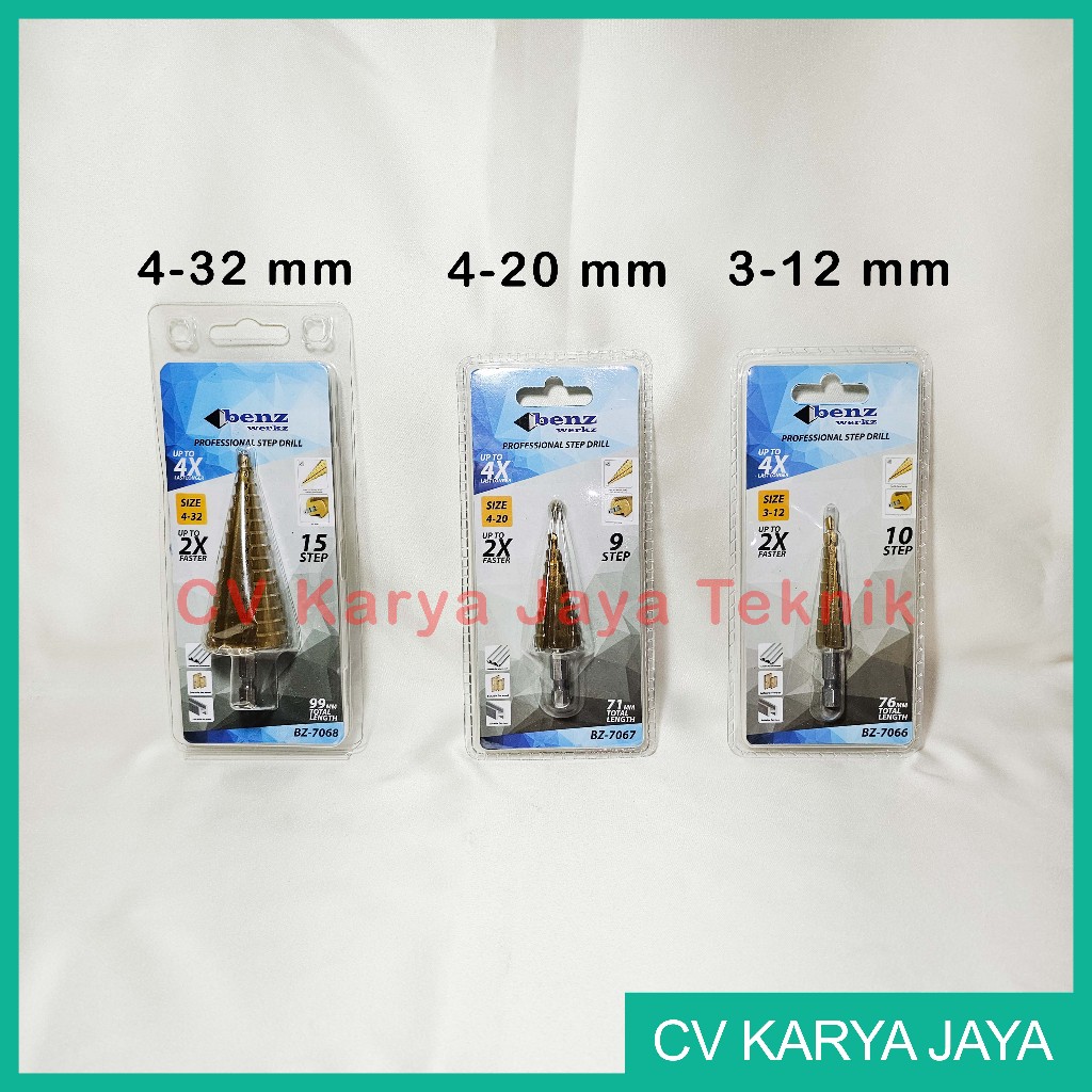 Mata Bor Pagoda Benz Werkz 3-12 , 4-20 , 4-32 mm Besi Kayu / Multi Step Drill Bit