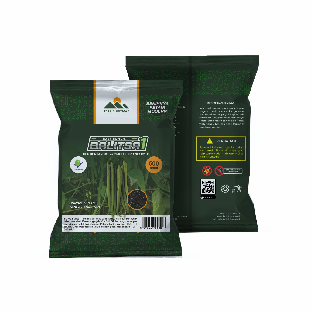 Benih Baby Buncis Kenya (Buncis Tegak/Tanpa Lanjaran) Tjap Bukitmas 500 Gram (+-3000 butir) Balitsa 