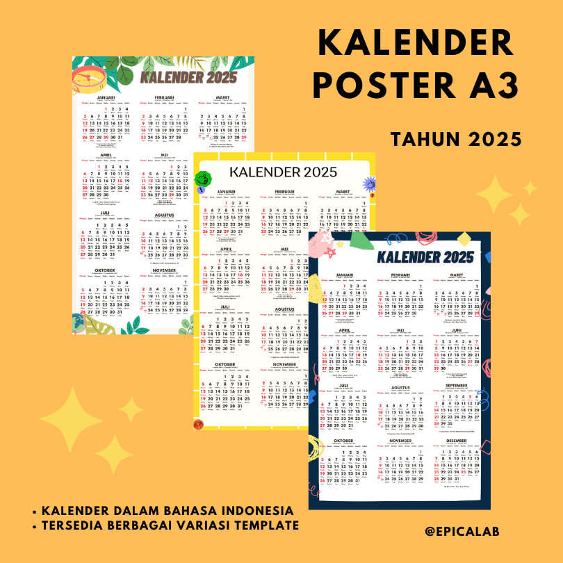 

[A3+] Kalender Poster - Kalender 2025 12 bulanan